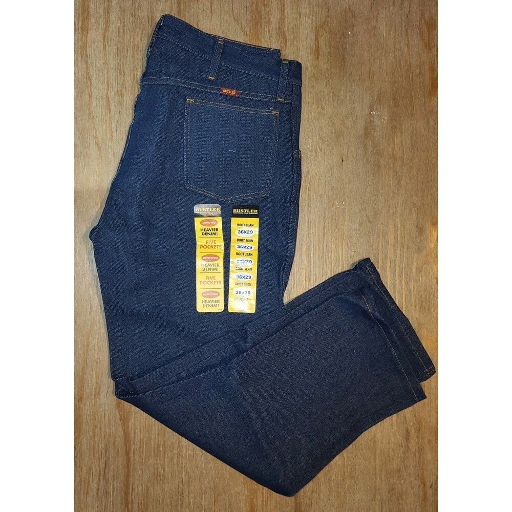 Vintage Rustler Deadstock Jeans Made In USA Raw Denim Bootcut Men 36x29 Heavy...